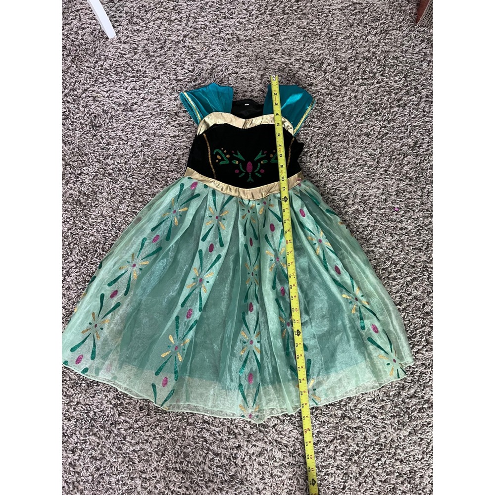 Disney Frozen Anna Coronation Costume Dress Green Black Gold Kids Halloween - Picture 3 of 6